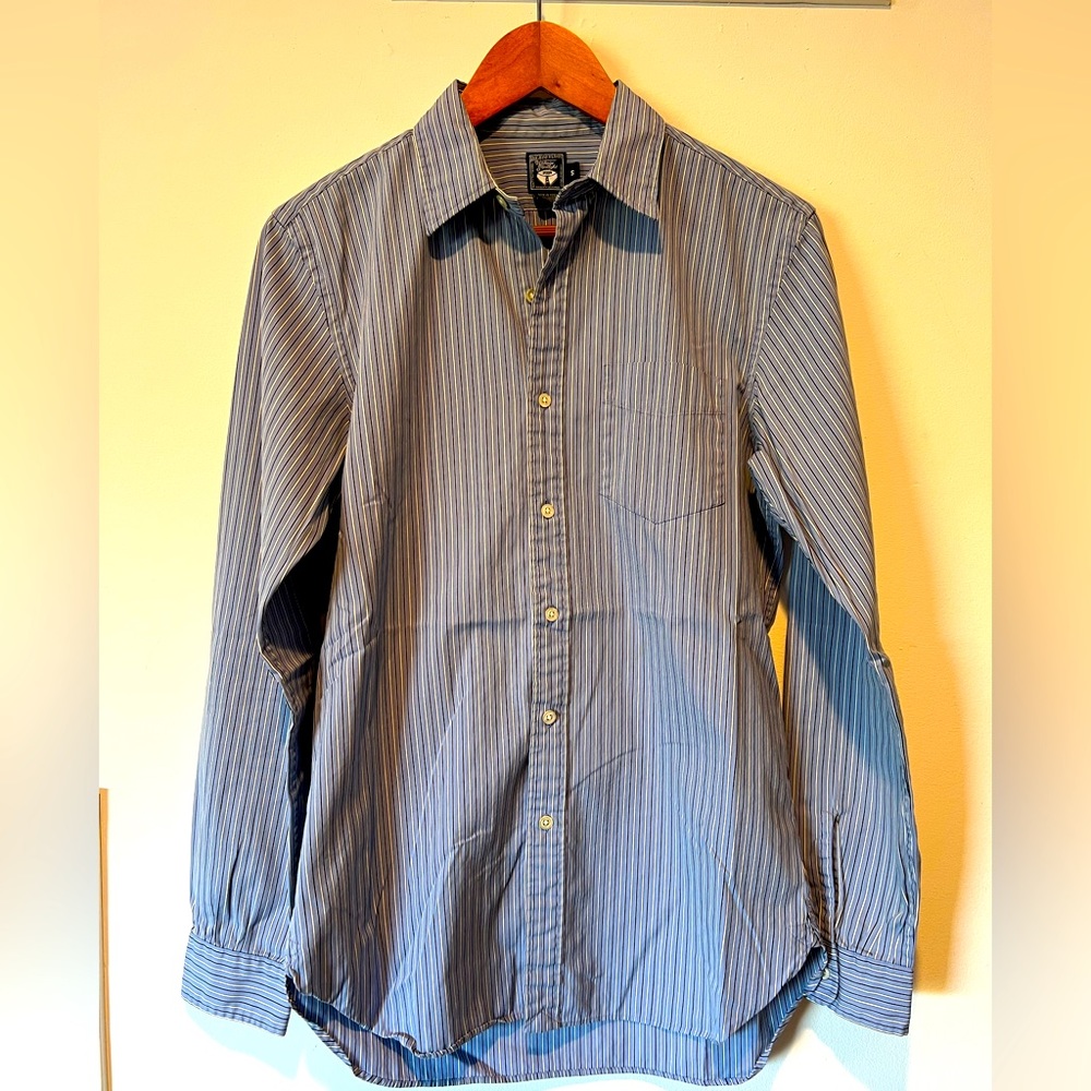 Mens Rugby Ralph Lauren shirt blue with black & white stripes Size small slimfit